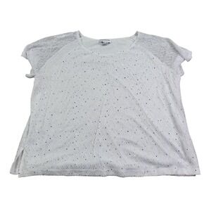 C.D. Daniel‎ T-Shirt Women's 2X White Short Sleeves Mesh Overlay Casual Slit